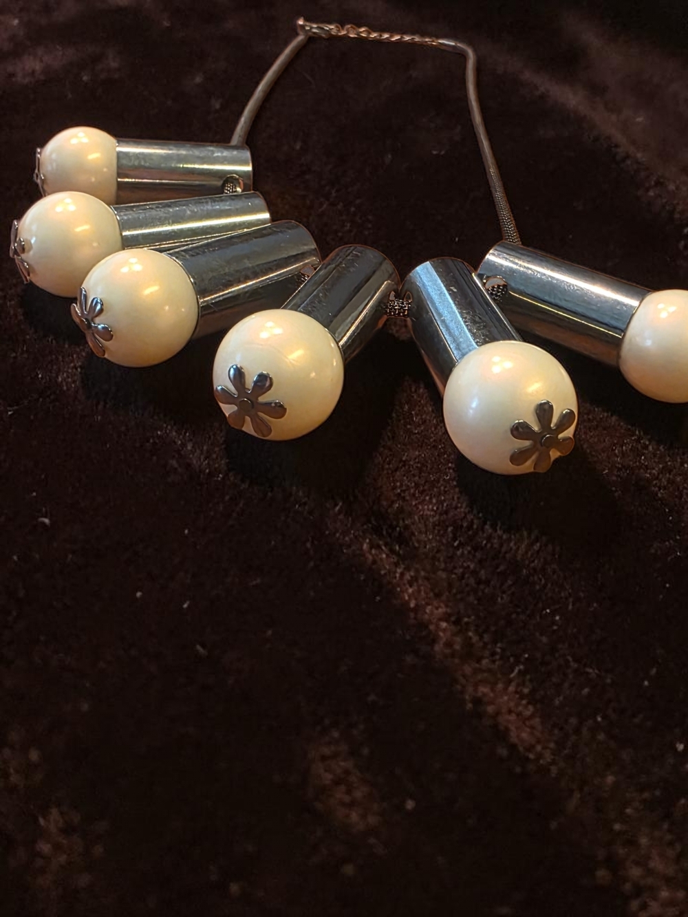 Pearl Sphere & Silver Cylinder Statement Necklace